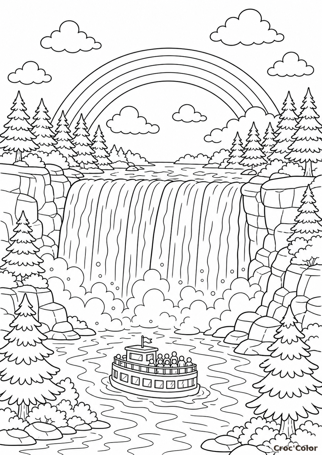 Coloriage chutes du Niagara facile - cascade à imprimer