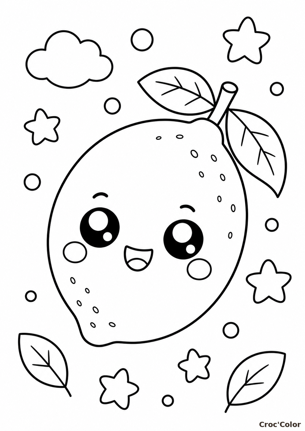 Coloriage Citron Kawaii Rigolo : Dessin de Fruit Facile à Imprimer