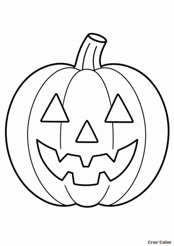 Coloriage Citrouille Halloween Facile Maternelle - Dessin Jack-o'-lantern Classique, Yeux Triangulaires et Tige à Imprimer Gratuit