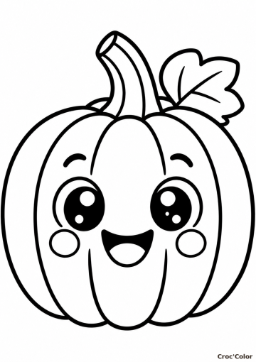 Coloriage Citrouille Mignonne Facile Maternelle - Dessin Petite Citrouille Rigolote, Queue et Feuille à Imprimer Gratuit