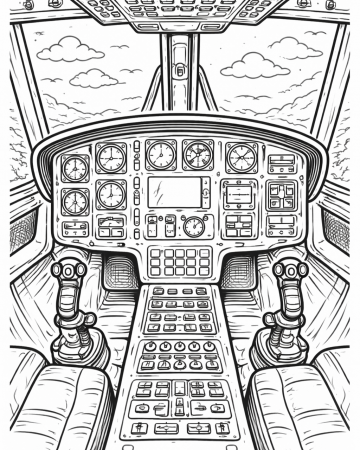 Coloriage Cockpit Hélicoptère et Avion Détaillé - Dessin Aviation Complexe à Imprimer