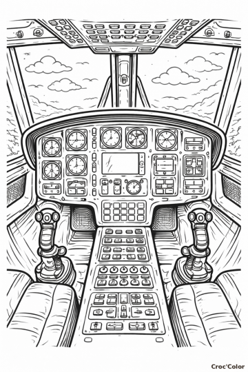Coloriage Cockpit Hélicoptère et Avion Détaillé - Dessin Aviation Complexe à Imprimer