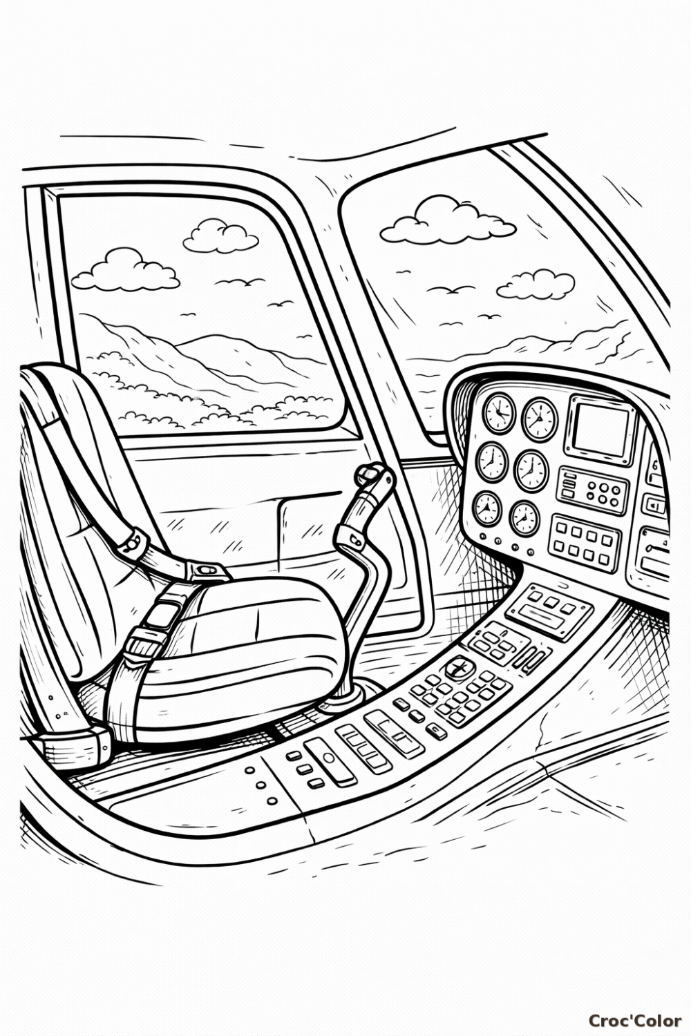 Coloriage Cockpit d'Hélicoptère Détaillé - Dessin Aviation Complexe à Imprimer