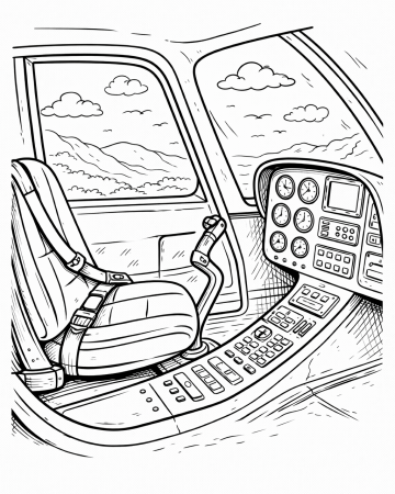 Coloriage Cockpit d'Hélicoptère Détaillé - Dessin Aviation Complexe à Imprimer