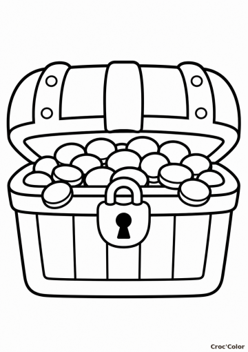 Coloriage Coloriage Coffre au Trésor Facile Maternelle – Dessin Coffre de Pirate, Pièces d&rsquo;Or et Cadenas à Imprimer Gratuit à imprimer