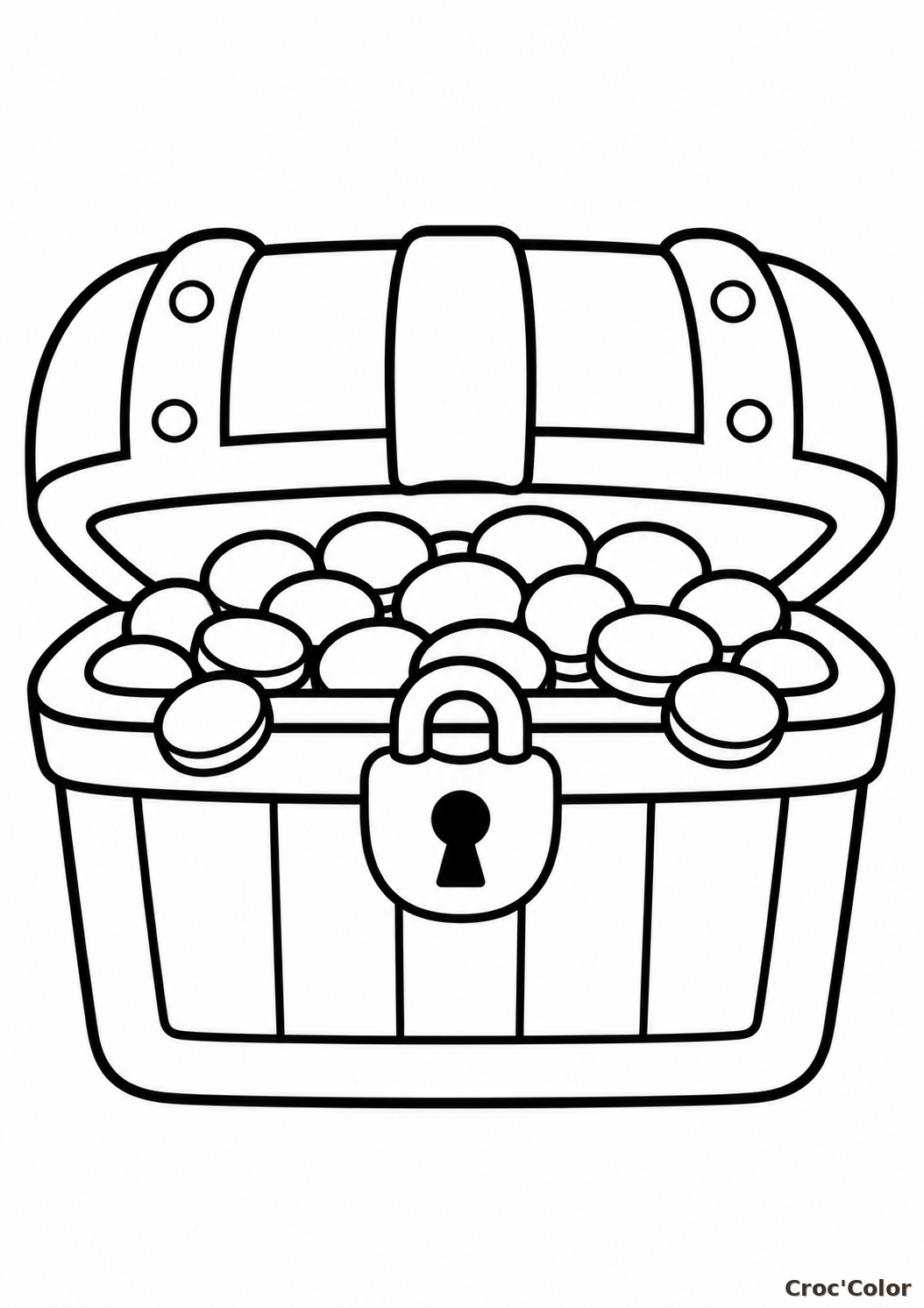 Coloriage Coffre au Trésor Facile Maternelle - Dessin Coffre de Pirate, Pièces d'Or et Cadenas à Imprimer Gratuit