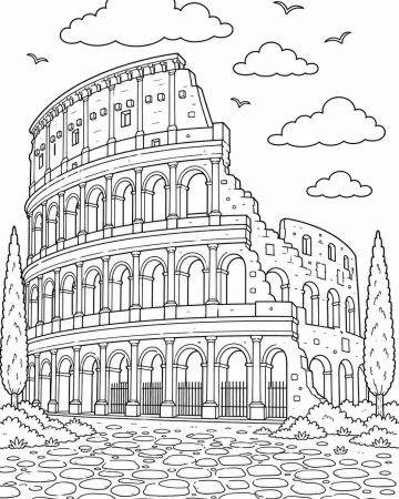 Coloriage Colisée de Rome - monument détaillé à imprimer