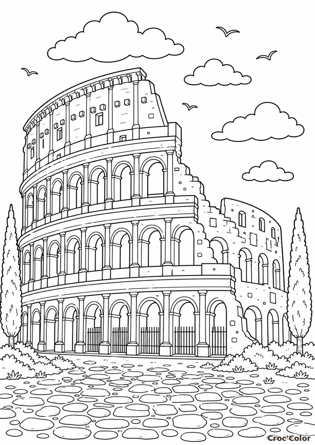 Coloriage Colisée de Rome - monument détaillé à imprimer