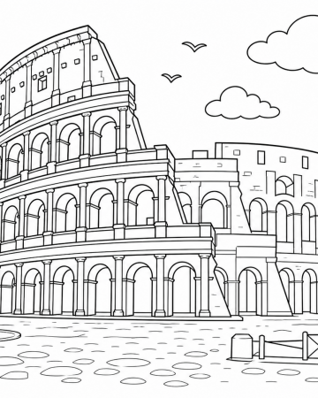 Coloriage Colisée de Rome - Dessin Monument Historique Italie à Imprimer