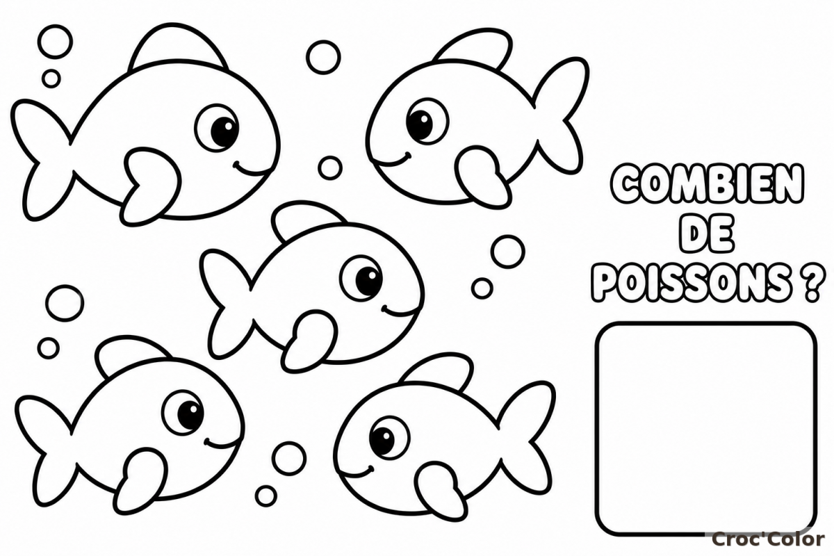 Coloriage Combien de Poissons Facile Maternelle - Dessin Éducatif Apprendre à Compter à Imprimer Gratuit