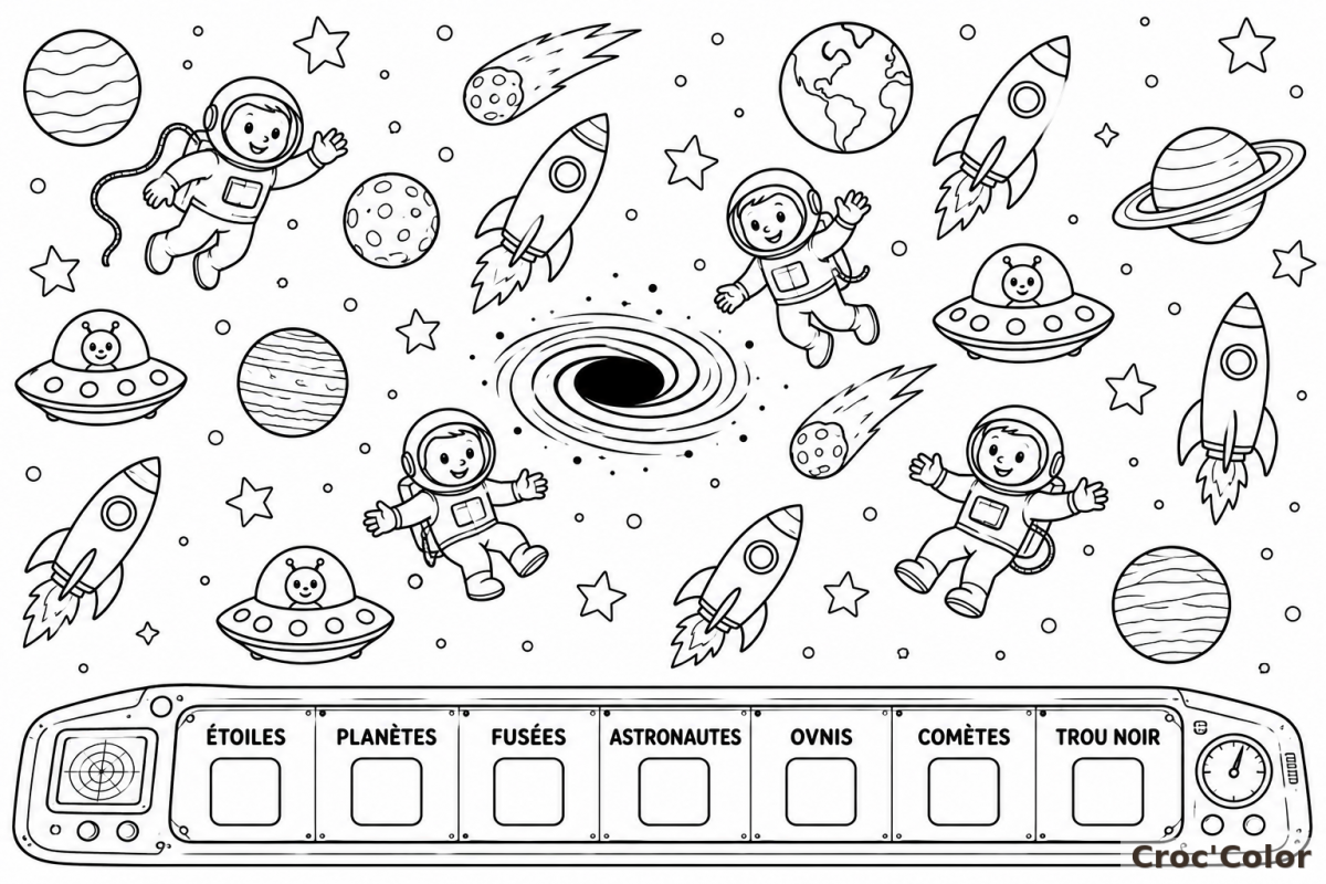 Coloriage Compte et Trouve l'Espace - Dessin Éducatif Cherche et Trouve à Imprimer Gratuit