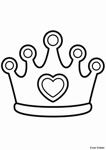 Coloriage Couronne de Princesse Facile Maternelle - Dessin Couronne Royale, Cœur et Joyaux à Imprimer Gratuit