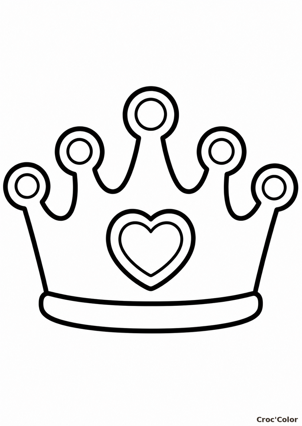 Coloriage Couronne de Princesse Facile Maternelle - Dessin Couronne Royale, Cœur et Joyaux à Imprimer Gratuit