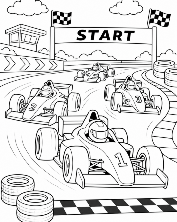 Coloriage Course de Formule 1 : Dessin de Voitures de Sport à Imprimer