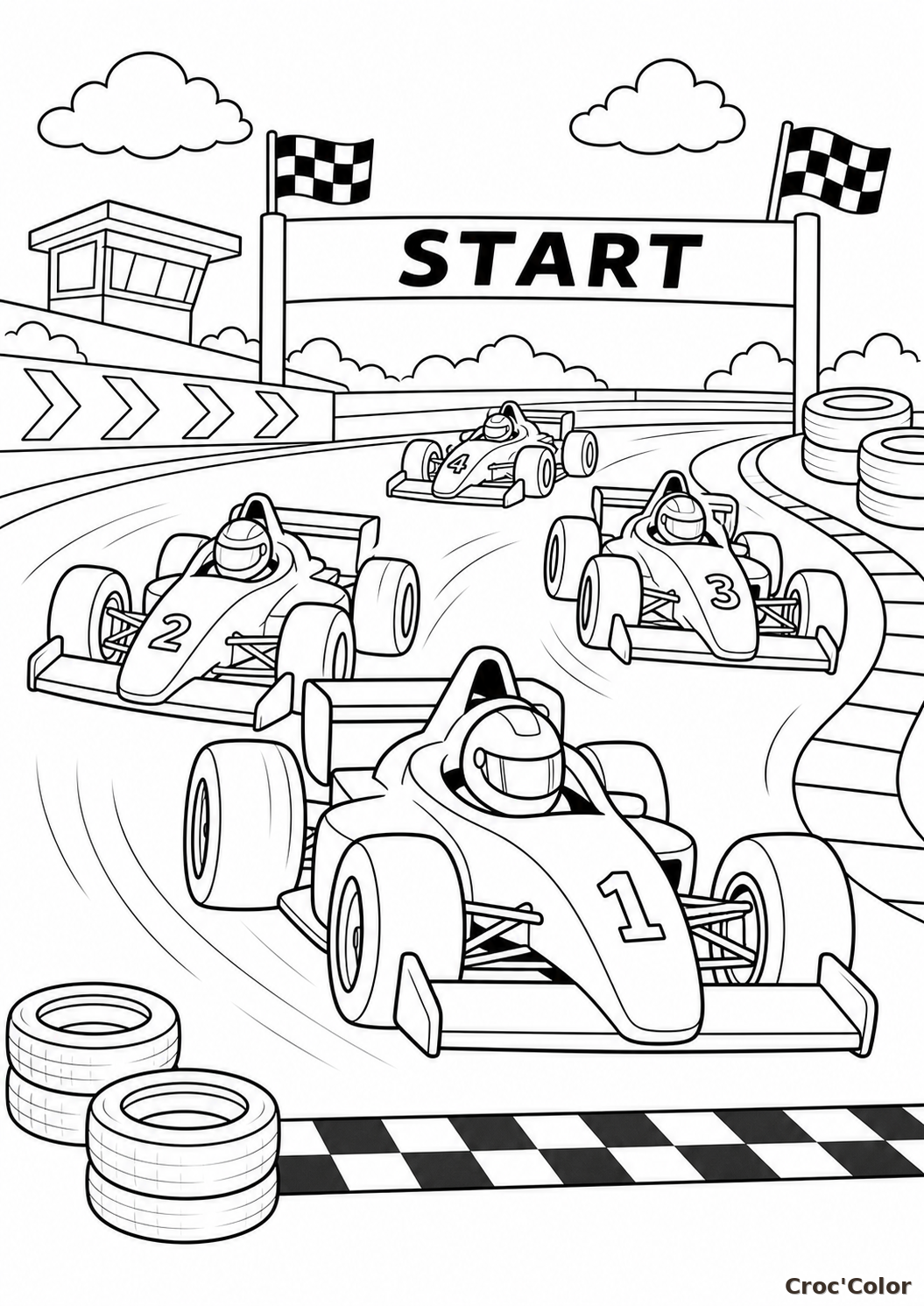 Coloriage Course de Formule 1 : Dessin de Voitures de Sport à Imprimer