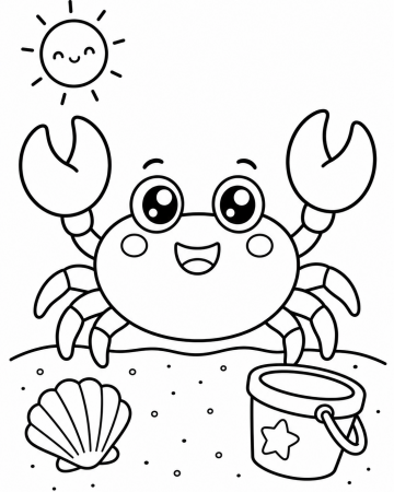 Coloriage crabe kawaii - Dessin mignon de plage à imprimer