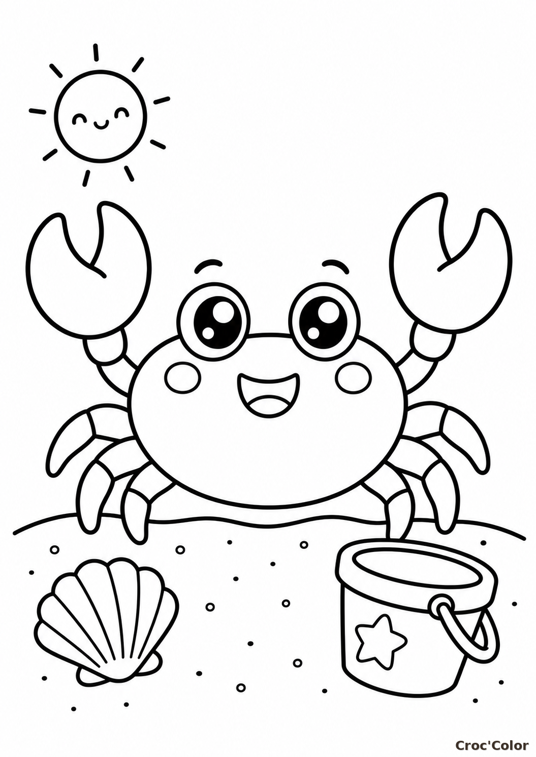 Coloriage crabe kawaii - Dessin mignon de plage à imprimer