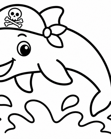Coloriage Dauphin Pirate Facile Maternelle - Dessin Animal Marin à Imprimer Gratuit