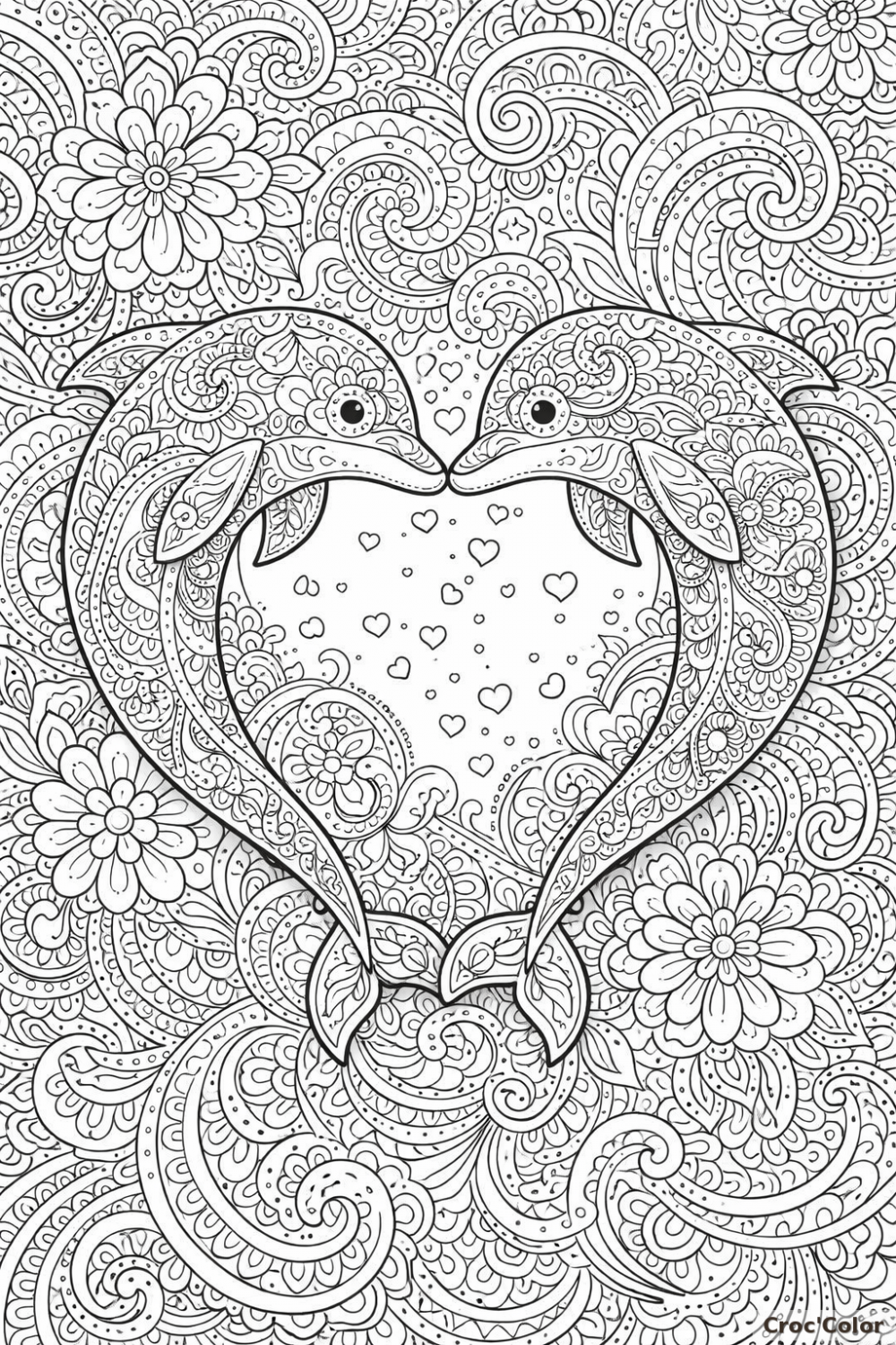 Coloriage Dauphins Mandala en Cœur : Dessin Anti-Stress Expert à Imprimer