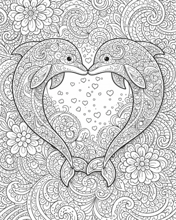 Coloriage Dauphins Mandala en Cœur : Dessin Anti-Stress Expert à Imprimer