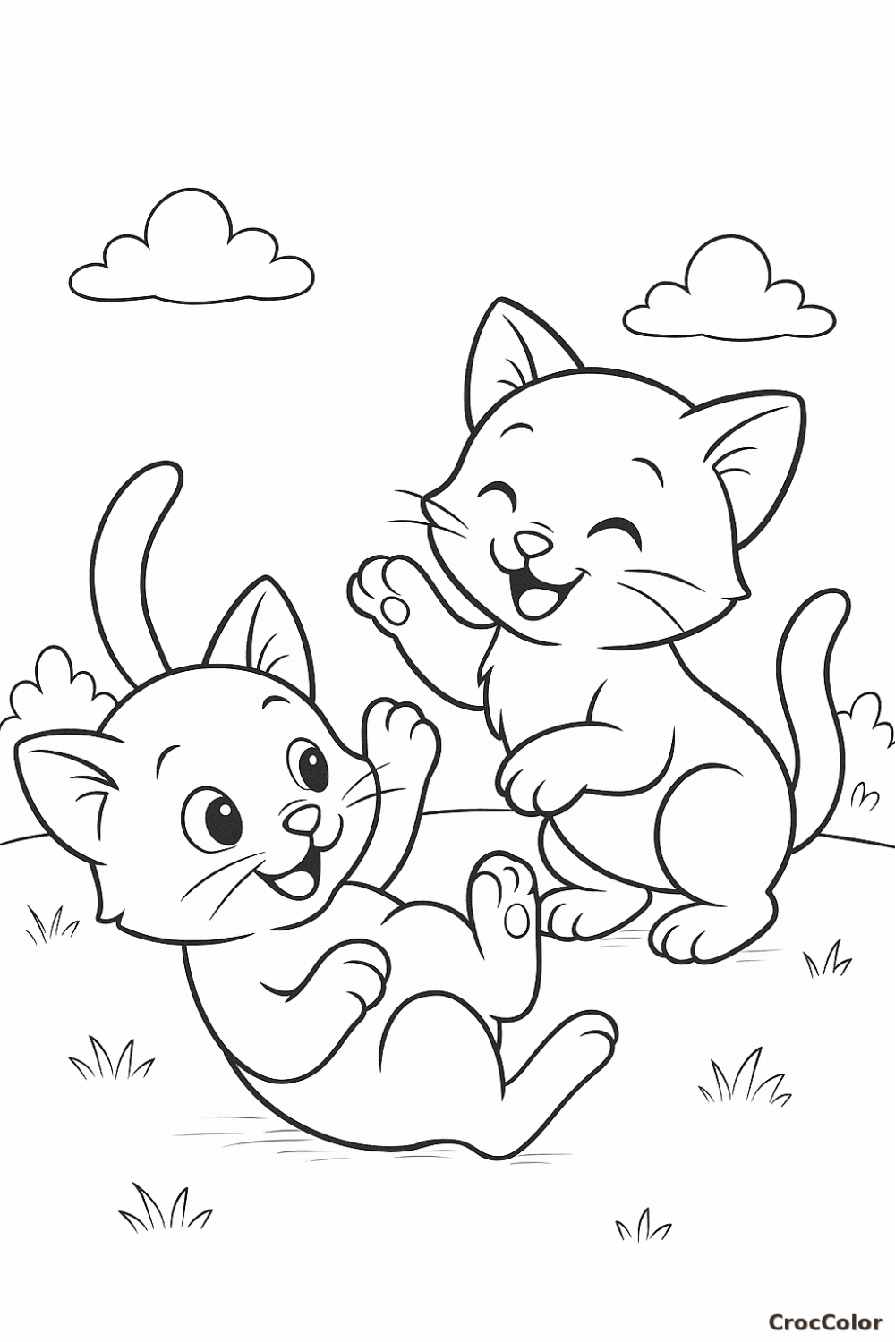 Coloriage de Chatons Rigolos dans l’Herbe : Dessin de Chats pour Enfant