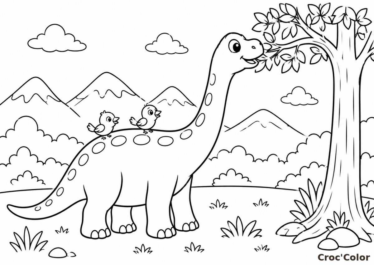 Coloriage Dinosaure Diplodocus Facile Maternelle - Dessin Grand Dinosaure Herbivore à Imprimer Gratuit