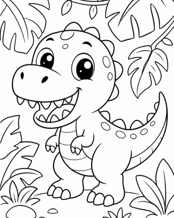 Coloriage Dinosaure Facile Maternelle - Dessin Petit T-Rex Mignon à Imprimer Gratuit