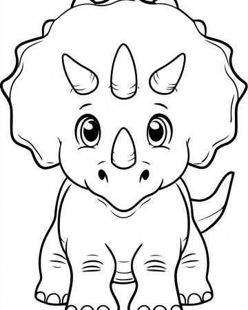 Coloriage Dinosaure Facile Maternelle - Dessin Bébé Triceratops Simple à Imprimer Gratuit