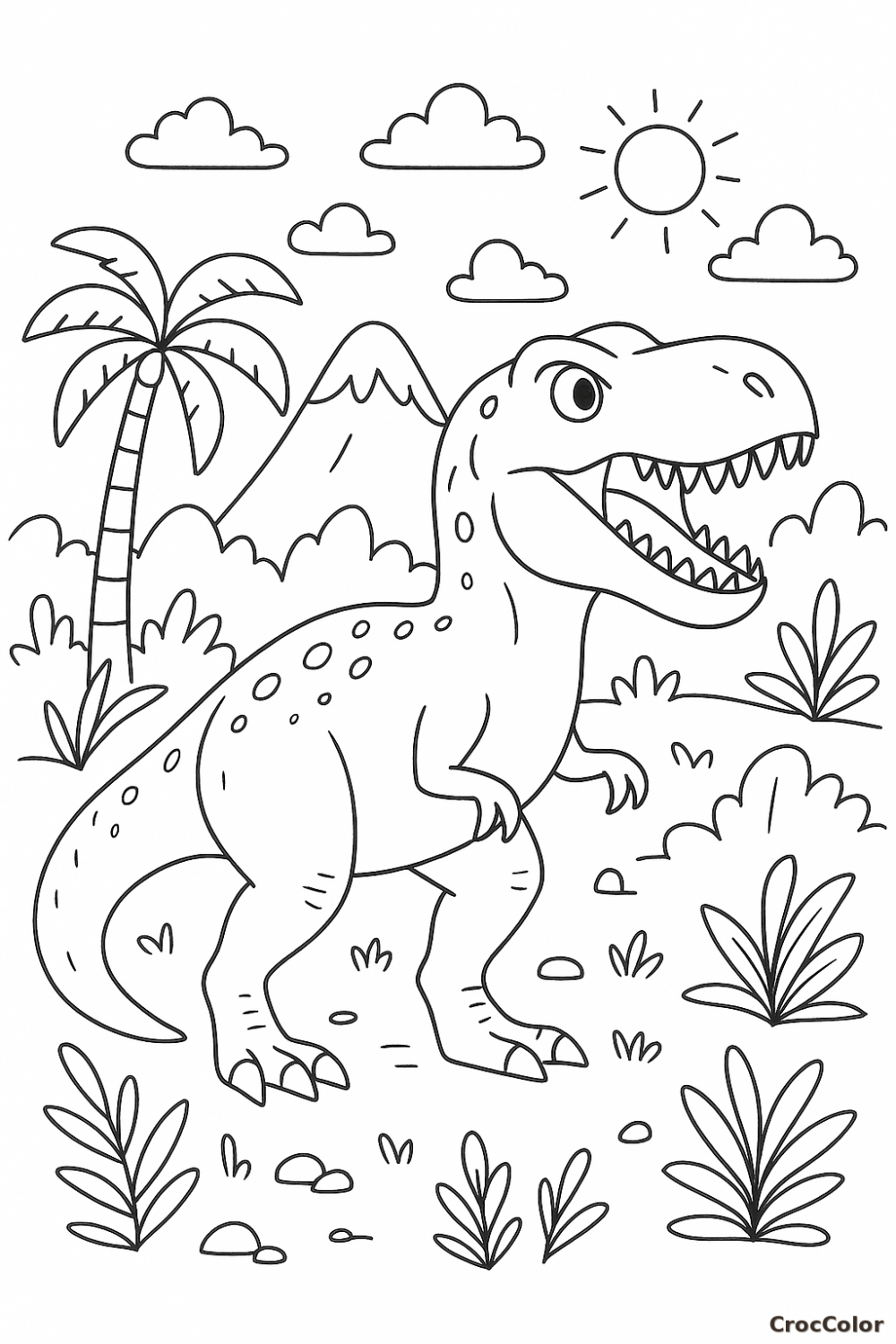 Coloriage Dinosaure T-Rex Préhistorique : Dessin à Imprimer pour Enfant
