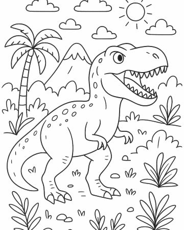 Coloriage Dinosaure T-Rex Préhistorique : Dessin à Imprimer pour Enfant