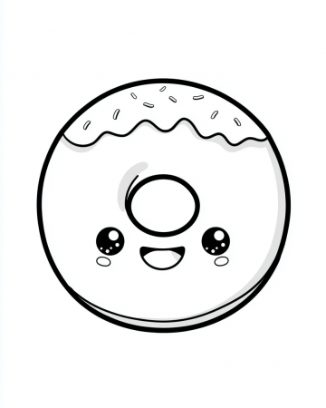 Coloriage Donut Beignet Facile Maternelle - Dessin Gâteau Kawaii à Imprimer Gratuit