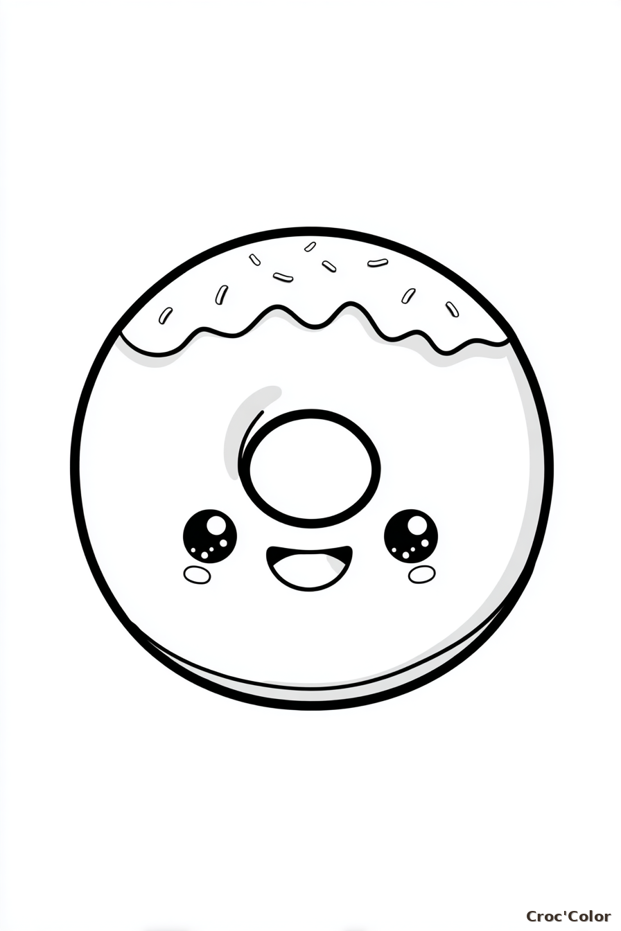 Coloriage Donut Beignet Facile Maternelle - Dessin Gâteau Kawaii à Imprimer Gratuit