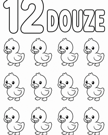Coloriage Chiffre 12 et Douze Canetons - Apprendre à Compter en s'Amusant