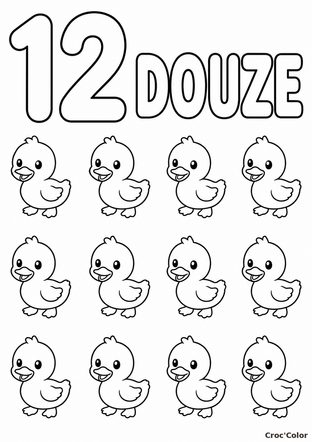 Coloriage Chiffre 12 et Douze Canetons - Apprendre à Compter en s'Amusant