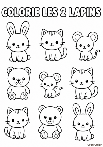 Coloriage Éducatif Maternelle : Colorie les 2 Lapins - Apprendre à Compter
