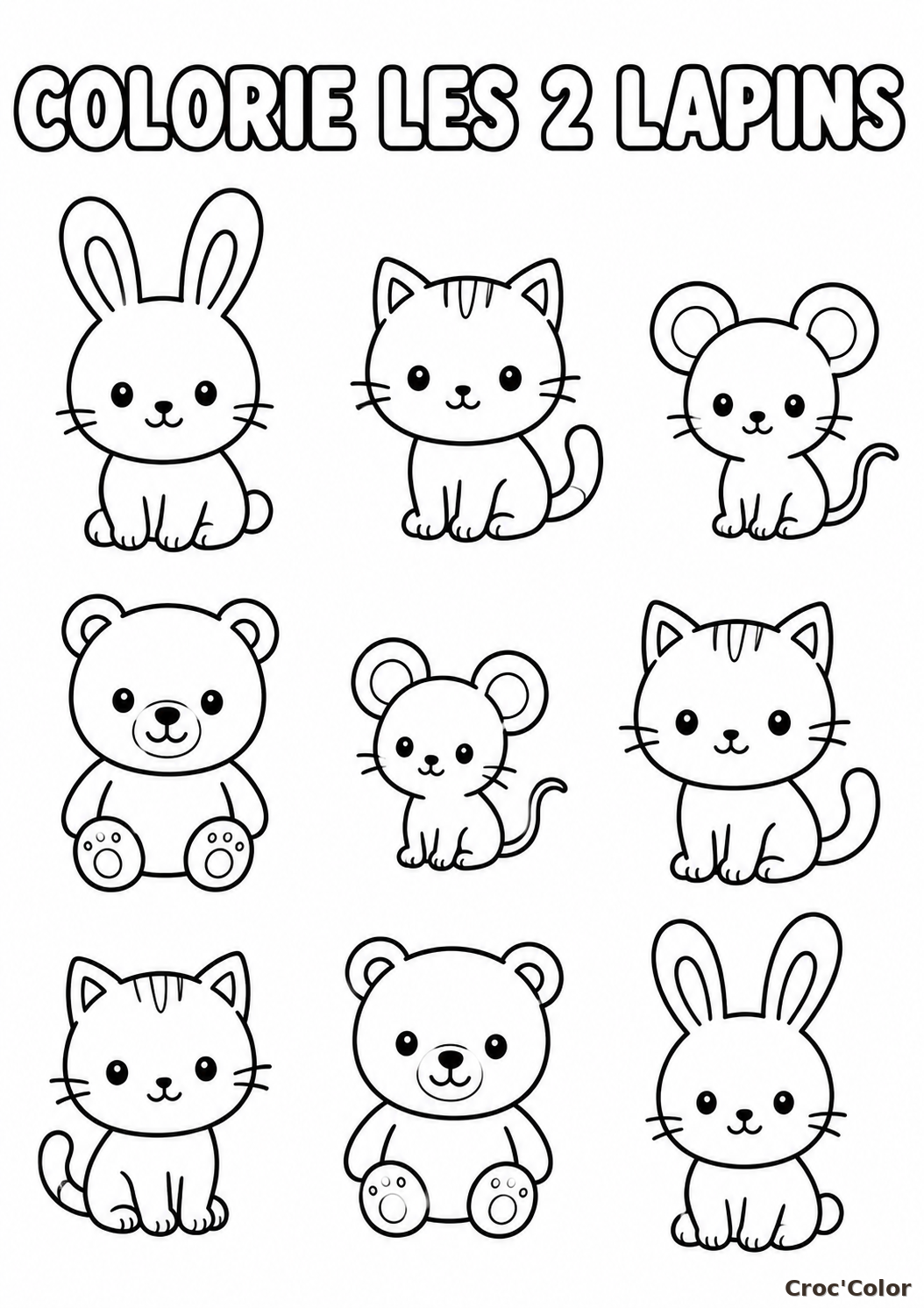 Coloriage Éducatif Maternelle : Colorie les 2 Lapins - Apprendre à Compter