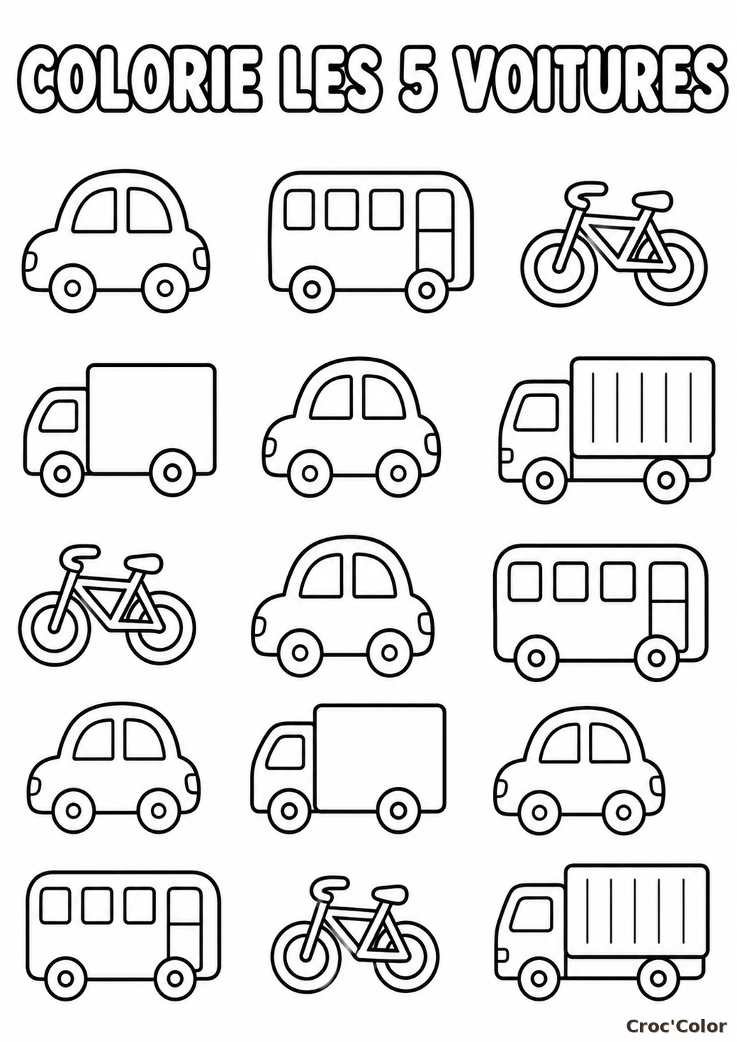 Coloriage Éducatif Maternelle : Colorie les 5 Voitures - Apprendre à Compter
