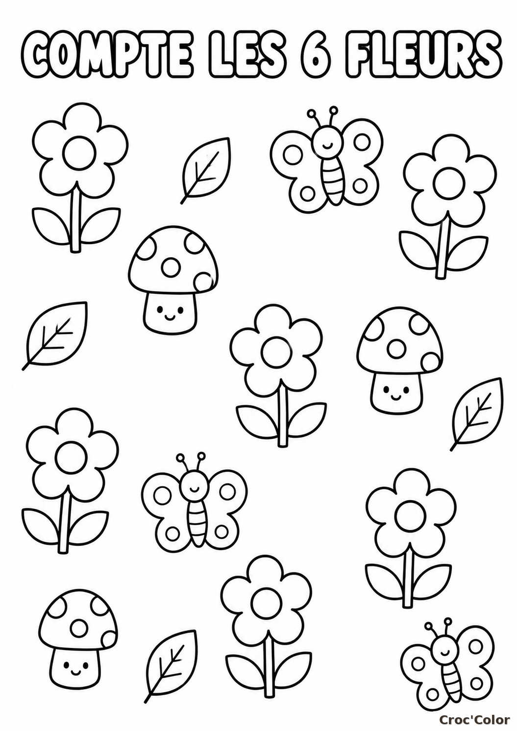 Coloriage Éducatif Maternelle : Compte les 6 Fleurs - Apprendre les Chiffres