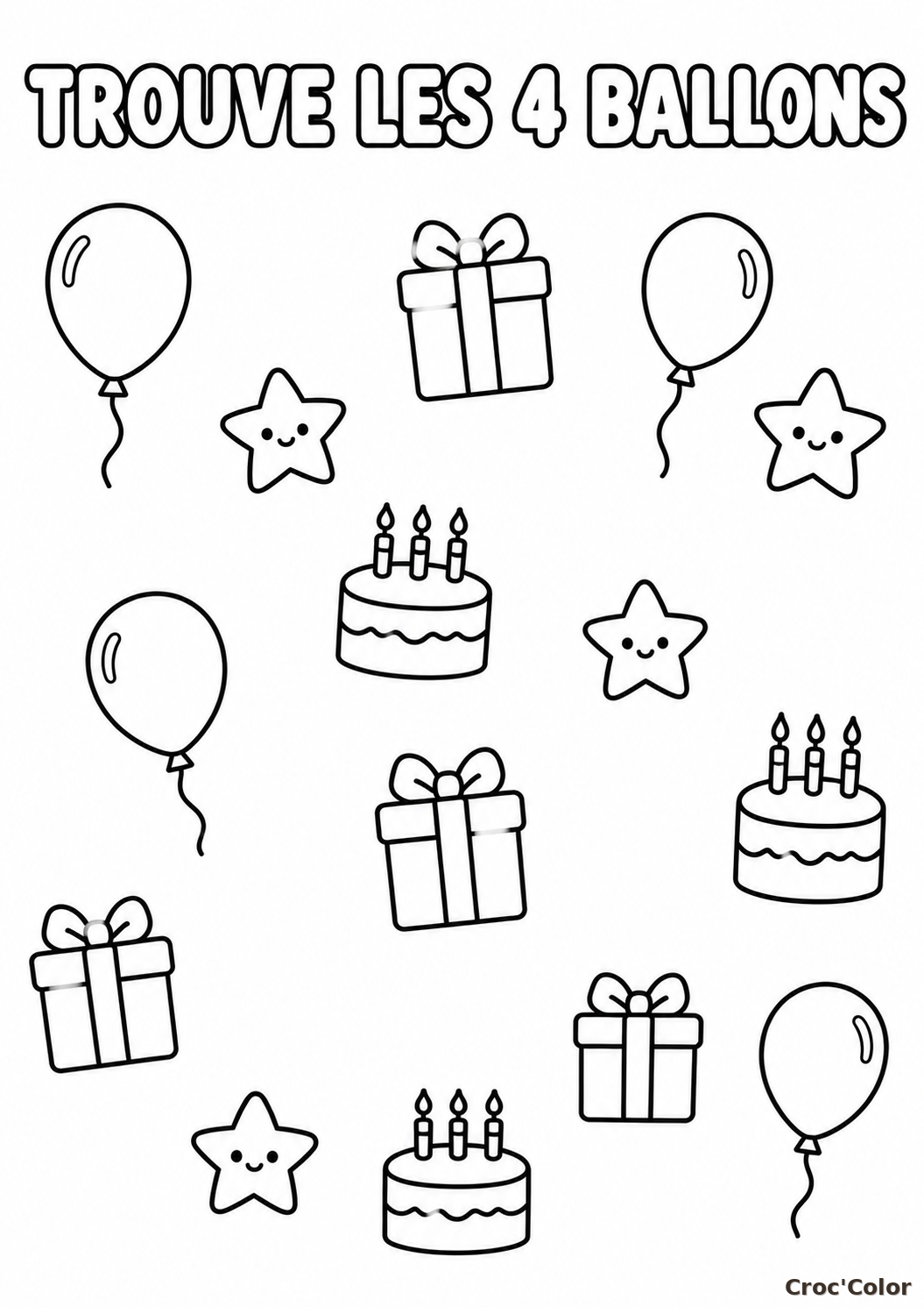 Coloriage Éducatif Anniversaire : Trouve et Colorie les 4 Ballons - Activité Maternelle