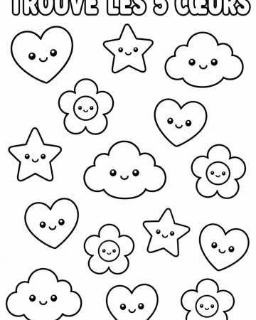 Coloriage Éducatif Maternelle : Trouve et Colorie les 5 Cœurs - Jeu d'Éveil
