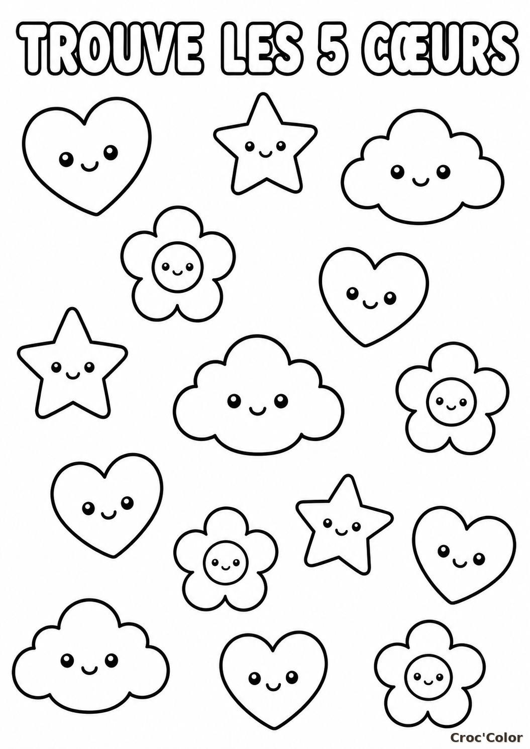 Coloriage Éducatif Maternelle : Trouve et Colorie les 5 Cœurs - Jeu d'Éveil