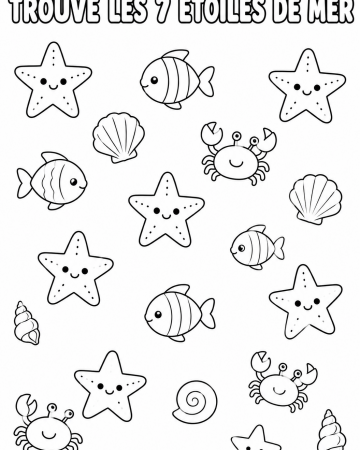Coloriage Éducatif Mer : Trouve les 7 Étoiles de Mer - Activité Maternelle