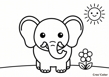 Coloriage Éléphant Facile Maternelle - Dessin Animaux Savane Kawaii à Imprimer