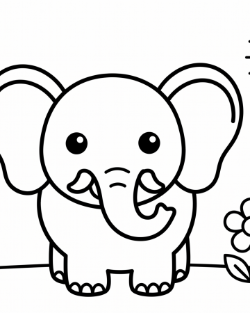 Coloriage Éléphant Facile Maternelle - Dessin Animaux Savane Kawaii à Imprimer