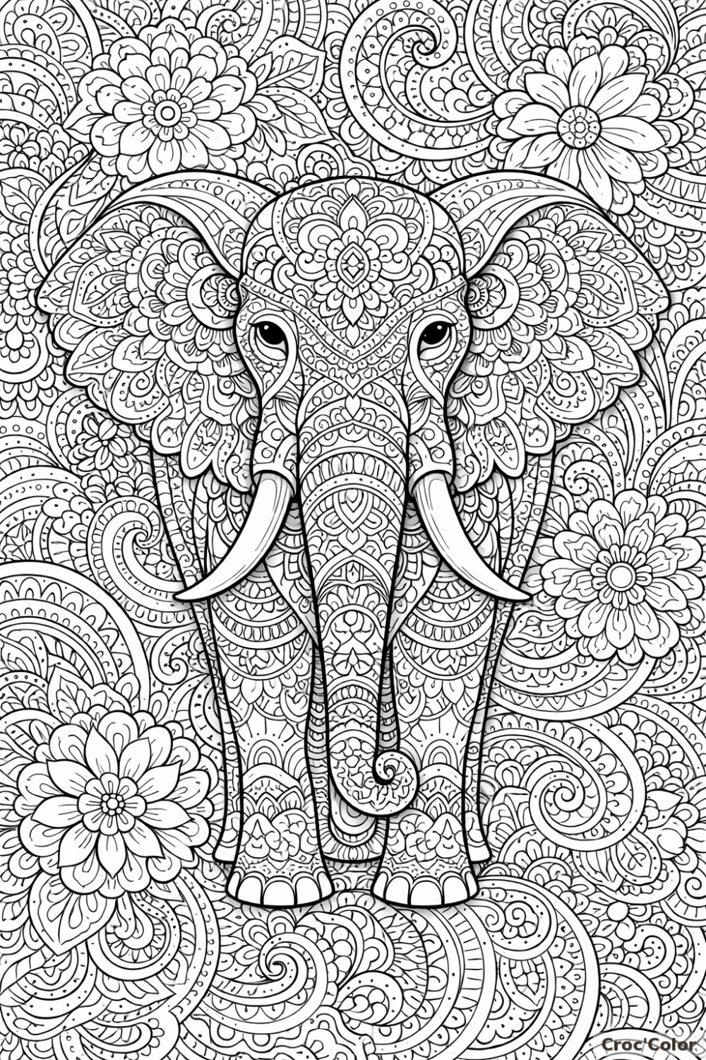 Coloriage Éléphant Mandala Difficile : Dessin Anti-Stress Adulte à Imprimer