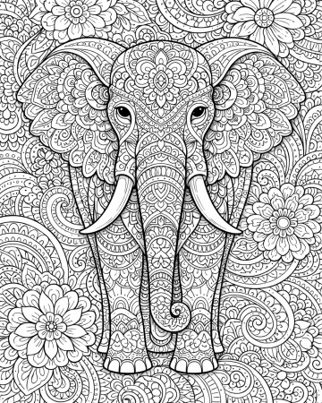 Coloriage Éléphant Mandala Difficile : Dessin Anti-Stress Adulte à Imprimer