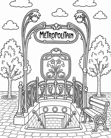 Coloriage entrée de métro Paris Art nouveau à imprimer