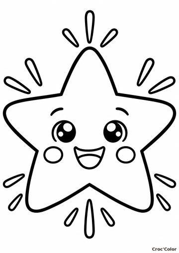 Coloriage Étoile de Noël Kawaii Facile Maternelle - Dessin Étoile Brillante Souriante à Imprimer Gratuit