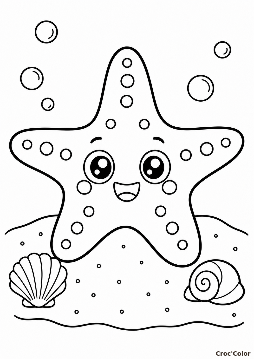 Coloriage étoile de mer kawaii - Dessin facile pour enfants à imprimer