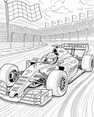Coloriage Formule 1 détaillé - voiture de course à imprimer